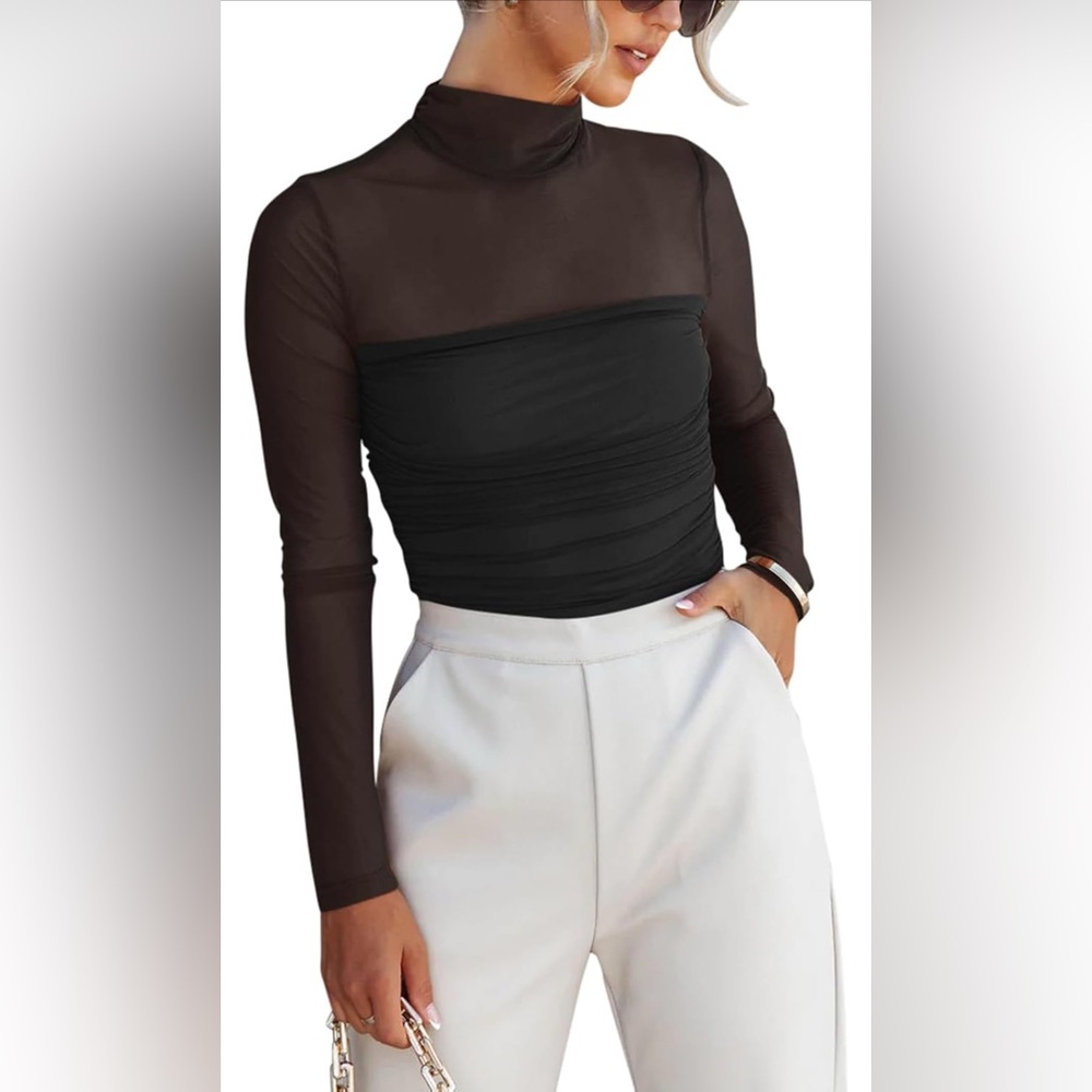 Reoria Black Mesh Mock Turtle Neck Bodysuit NWT Med going out date night